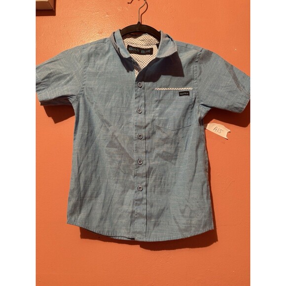 Bolo Blue Boys Button Up Shirt 5 Collared Short Sleeve Pocket Casual Dressy Top - Picture 1 of 6